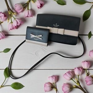 Kate Spade Set Black & Warm Beige Kirk Park New Crossbody & Trifold Bow Wallet